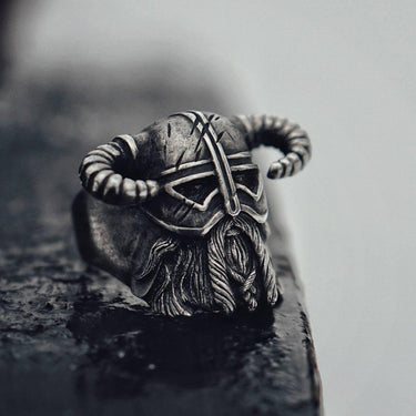 Titanium Steel Nordic Style Horned Helmet Warrior Ring